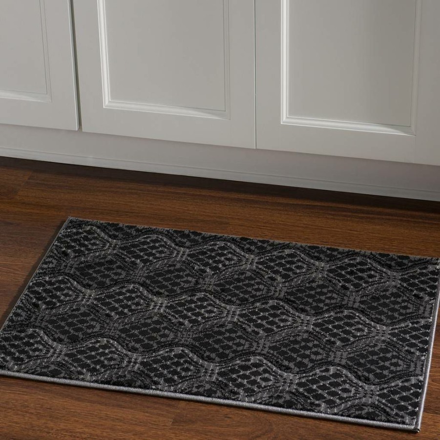 Rugs * | Special Style Milan Mylon Black & Grey 1.10 2.10 Linon Home Decor Rug-Mn1923