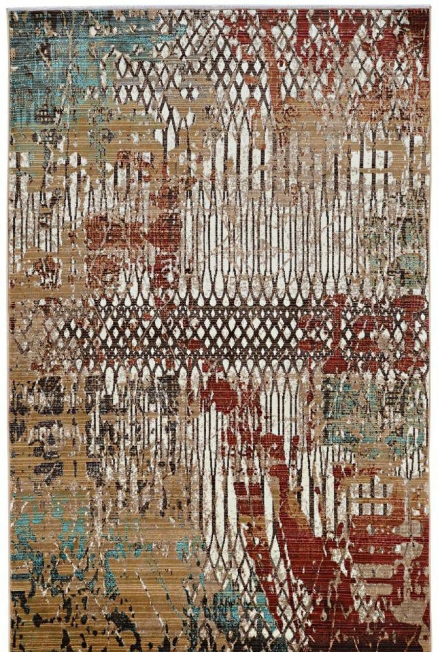 Rugs * | Best Sellers Illusions Fence Beige & Burgundy 3 5 Linon Home Decor Rugil0135