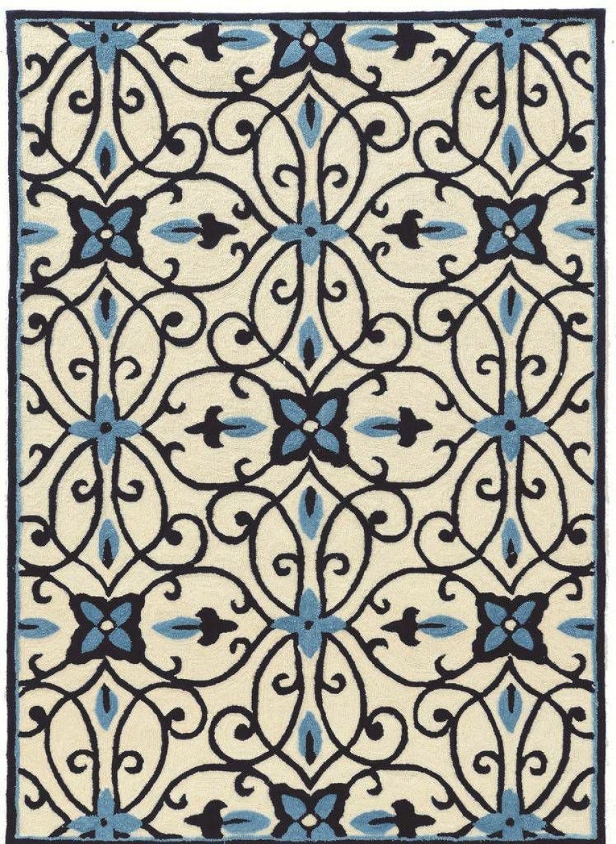 Rugs * | Exclusive Design Trio Gardenia Ivory & Blue 1.10 2.10 Linon Home Decor Rugta70423