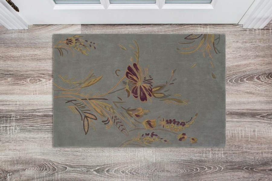 Rugs * | Online Sales Trio Plate Blue & Gold 1.10 2.10 Linon Home Decor Rug-Tamo1423