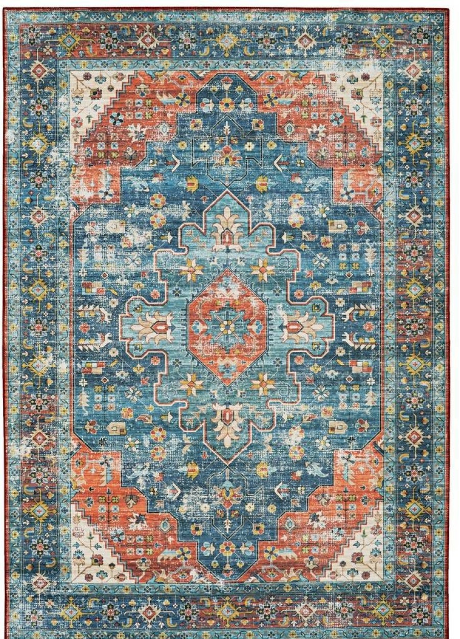 Rugs * | Top Sellers Washable Markum Teal/Rust 2 3 Linon Home Decor Rugwr1623