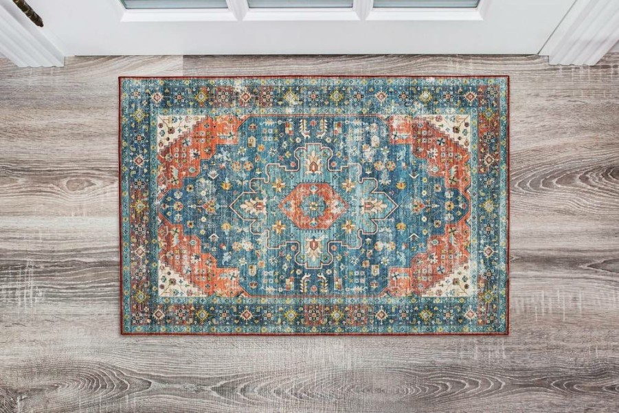 Rugs * | Top Sellers Washable Markum Teal/Rust 2 3 Linon Home Decor Rugwr1623