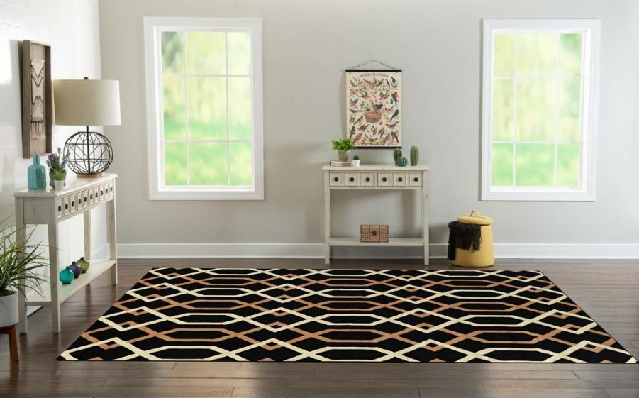 Rugs * | Cheap Capri Hex Black & Beige 6.5 9.3 Linon Home Decor Rugbc11271