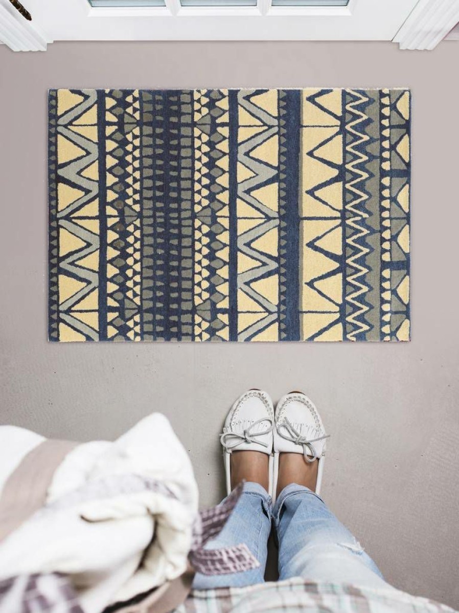 Rugs * | Online Store Aspire Wool Comp Ivory & Blue 2 3 Linon Home Decor Rugae0123