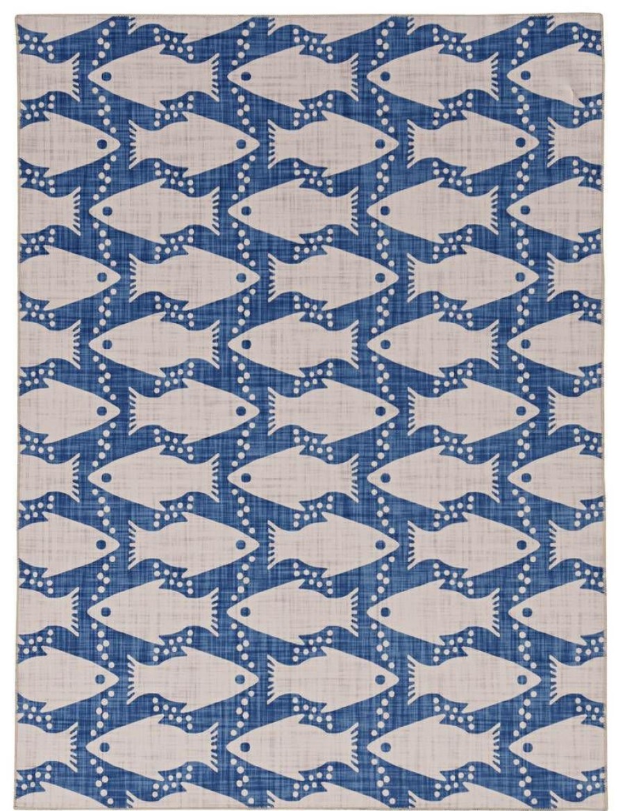 Rugs * | Exclusive Design Washable Seabourne Ivory/Blue 2 3 Linon Home Decor Rugwr3423