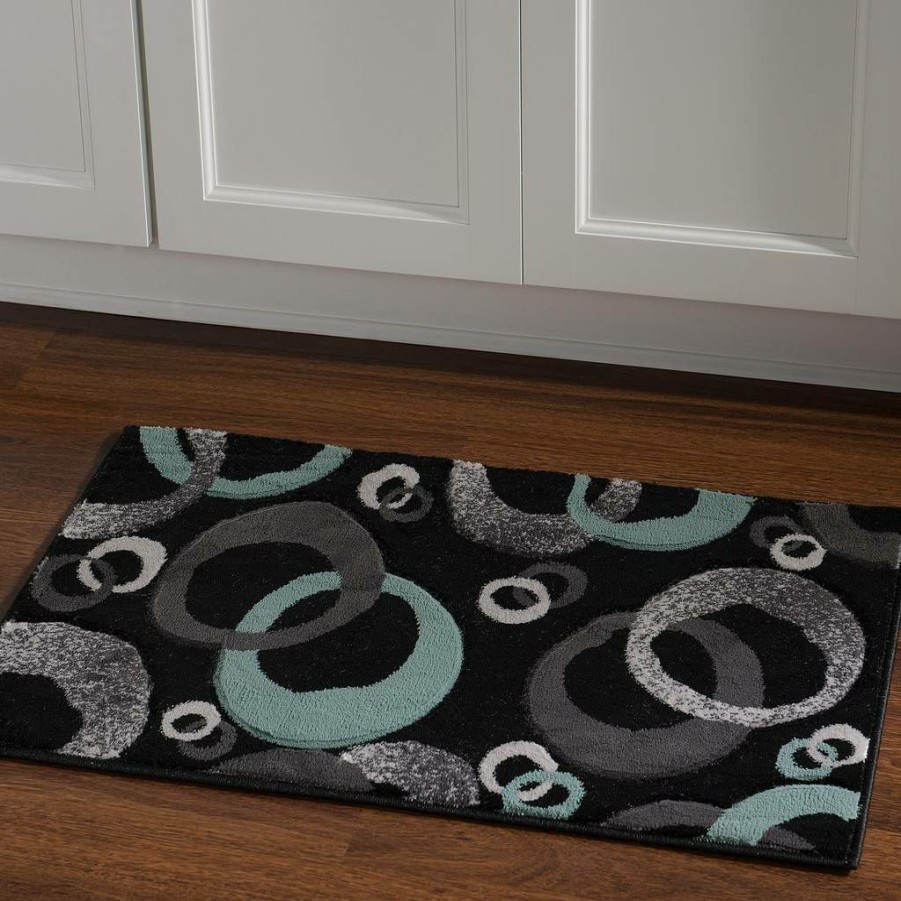 Rugs * | Exclusive Design Milan Barnet Black & Turquoise 1.10 2.10 Linon Home Decor Rug-Mn1223