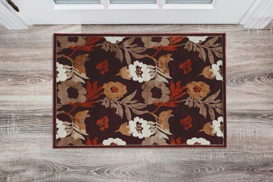 Rugs * | Special Style Hi Lo Floral Brown & Beige 2 3 Linon Home Decor Rughl0423