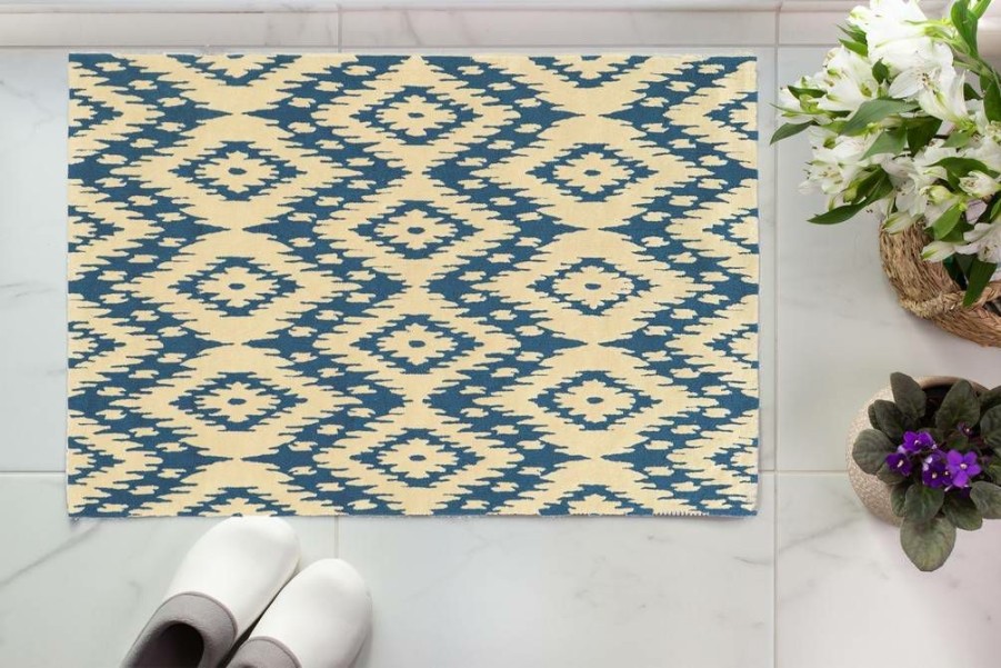 Rugs * | Crazy Deals Trio Samu Blue & Ivory 1.10 2.10 Linon Home Decor Rug-Taf0223