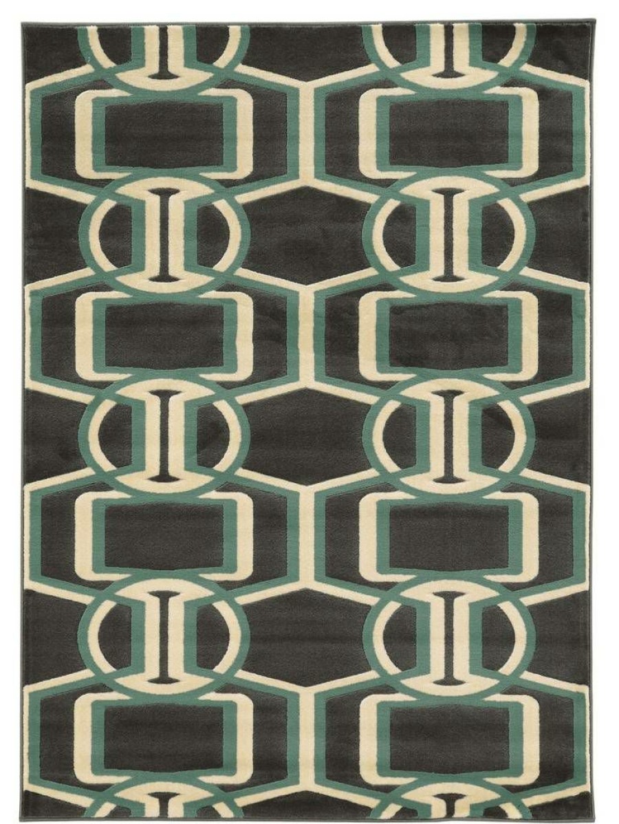 Rugs * | Cheap Roma Bridle Chocolate & Turquoise 2 3 Linon Home Decor Rugra0323