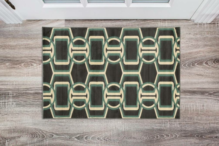 Rugs * | Cheap Roma Bridle Chocolate & Turquoise 2 3 Linon Home Decor Rugra0323