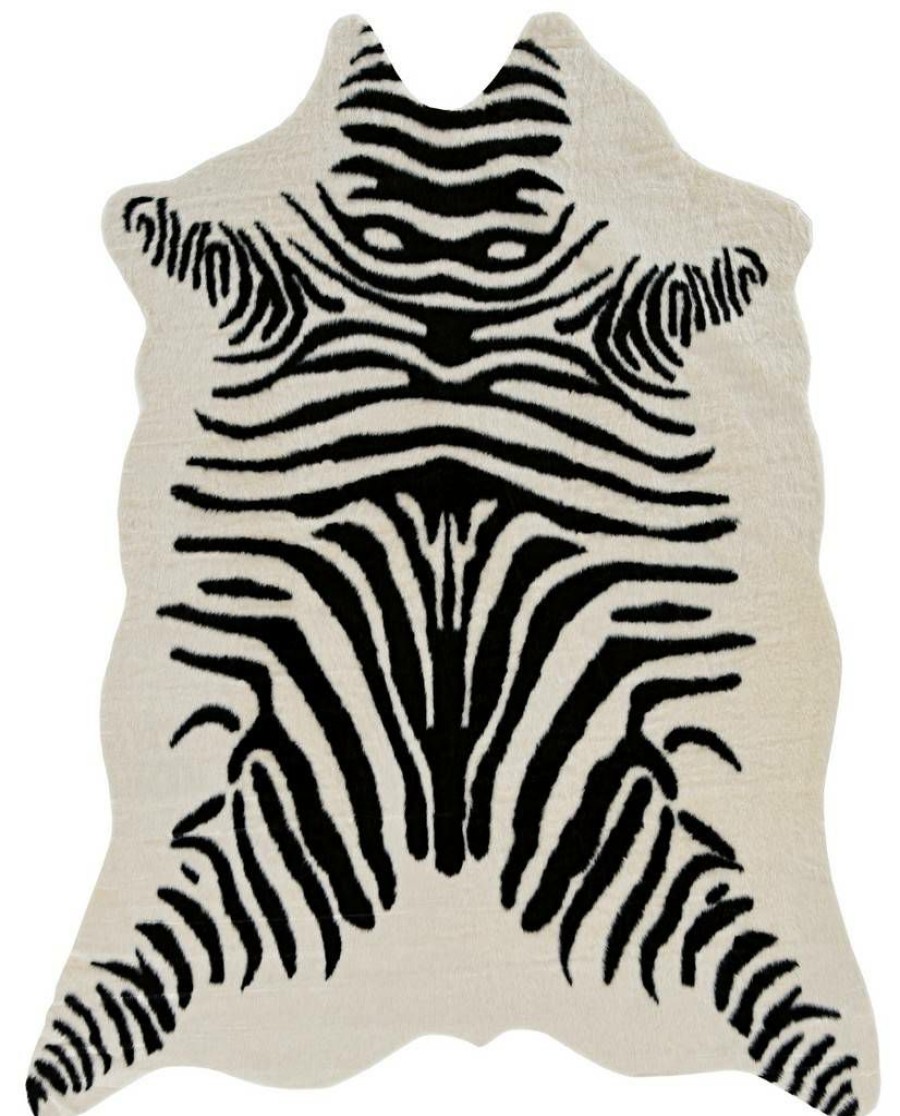 Rugs * | Best Sellers Faux Cow Hide Zebra Ivory/Black Linon Home Decor Rugfchblkzeb