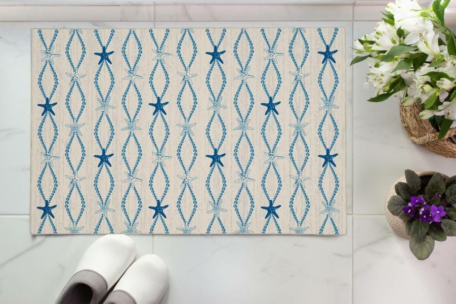 Rugs * | Quick Delivery Washable Layne Ivory/Blue 2 3 Linon Home Decor Rugwr2123