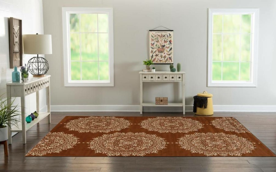 Rugs * | Special Style Capri Medallion Beige & White 6.5 9.3 Linon Home Decor Rugbc11071