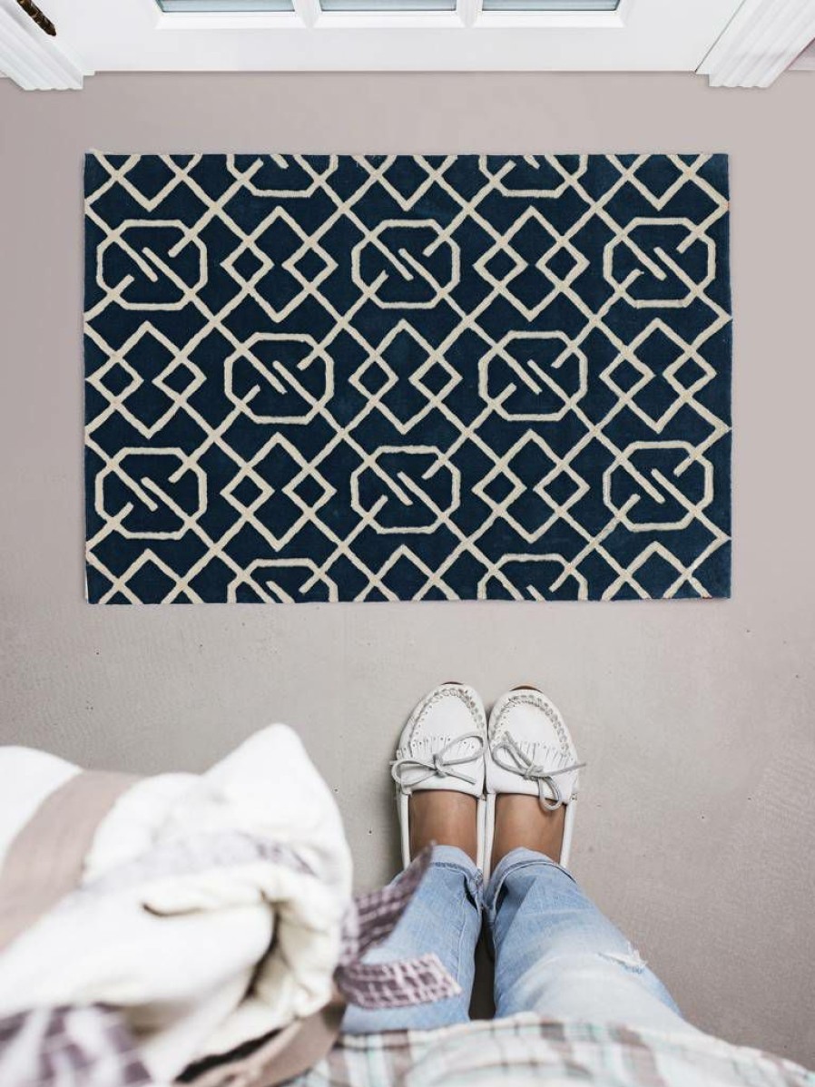 Rugs * | Special Style Trio Intent Navy & Ivory 1.10 2.10 Linon Home Decor Rugta58123