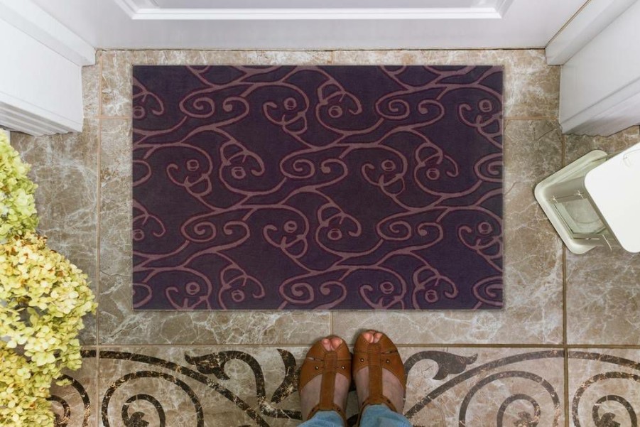 Rugs * | Special Style Trio Leona Chocolate & Violet 1.10 2.10 Linon Home Decor Rug-Ta06223