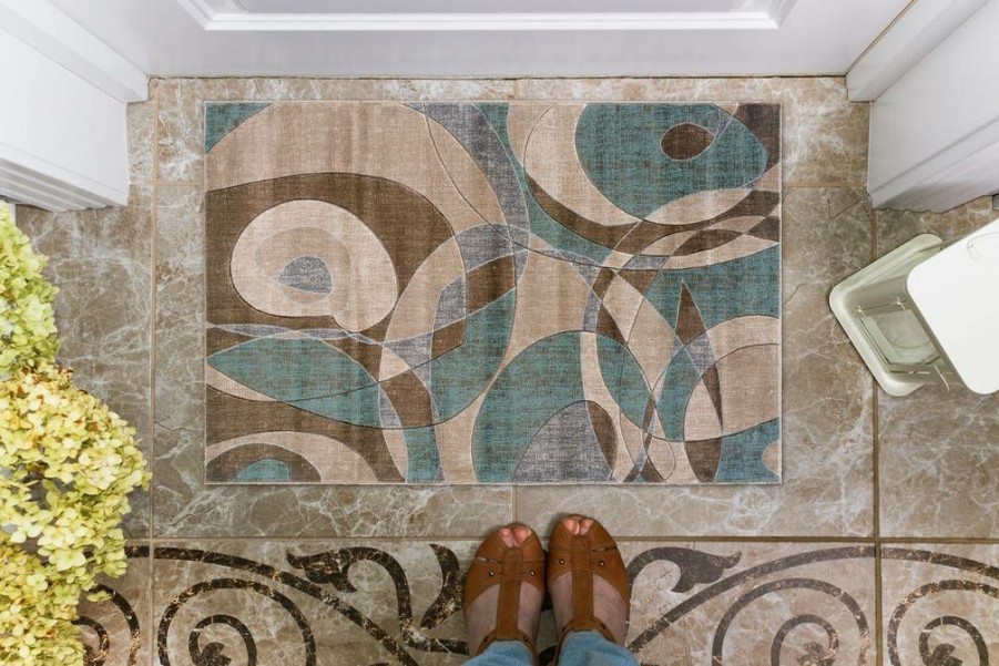 Rugs * | Attractive Milan Dayna Brown & Turquoise 1.10 2.10 Linon Home Decor Rug-Mn1623