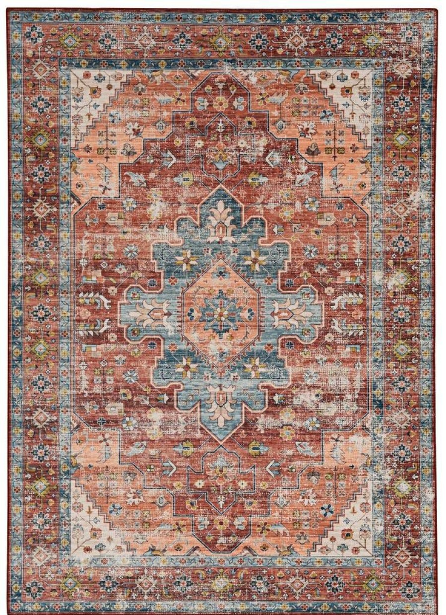 Rugs * | Crazy Deals Washable Carter Rust/Ivory 3 5 Linon Home Decor Rugwr1435