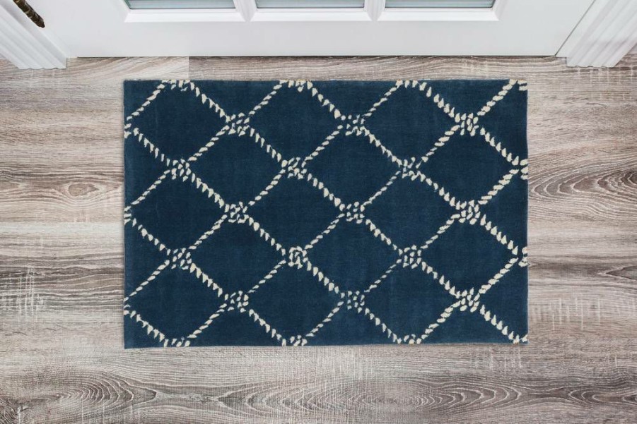 Rugs * | Special Style Trio Rope Qua Navy & Ivory 2 3 Linon Home Decor Rugta58423