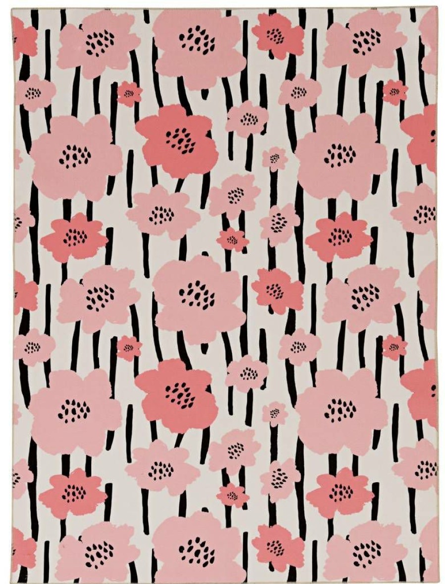 Rugs * | Crazy Deals Washable Laurel Ivory/Pink 3 5 Linon Home Decor Rugwr2635