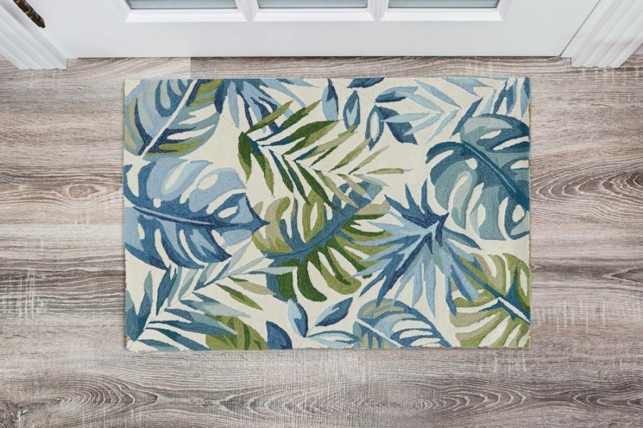 Rugs * | Online Sales Trio Bermuda Ivory & Blue 1.10 2.10 Linon Home Decor Rugta58023