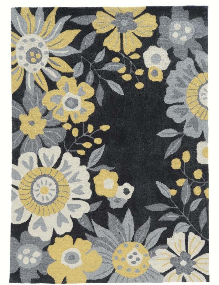 Rugs * | Online Sales Trio Wildflower Grey & Yellow 1.10 2.10 Linon Home Decor Rugta58223