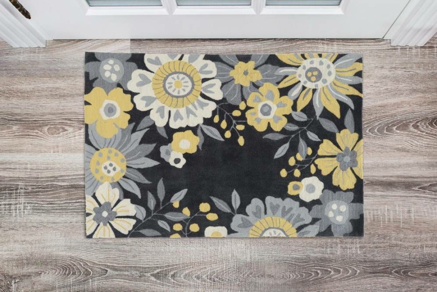 Rugs * | Online Sales Trio Wildflower Grey & Yellow 1.10 2.10 Linon Home Decor Rugta58223