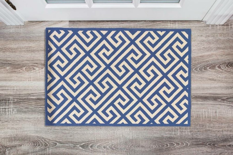 Rugs * | High Quality Silhouette Greekkey Navy & Ivory 2 3 Linon Home Decor Rug-Sh0723