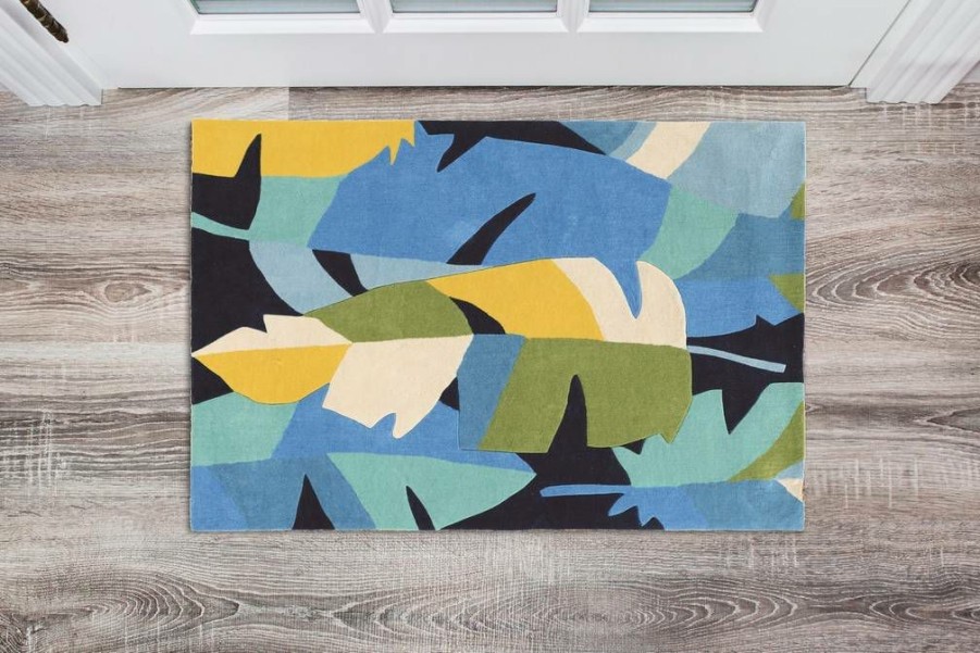 Rugs * | Quick Delivery Trio Tropic Blue & Navy 1.10 2.10 Linon Home Decor Rugta40623