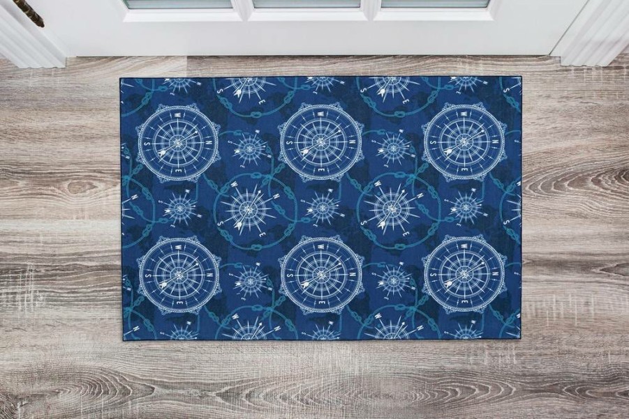 Rugs * | Crazy Deals Washable Simon Blue/Ivory 2 3 Linon Home Decor Rugwr2023