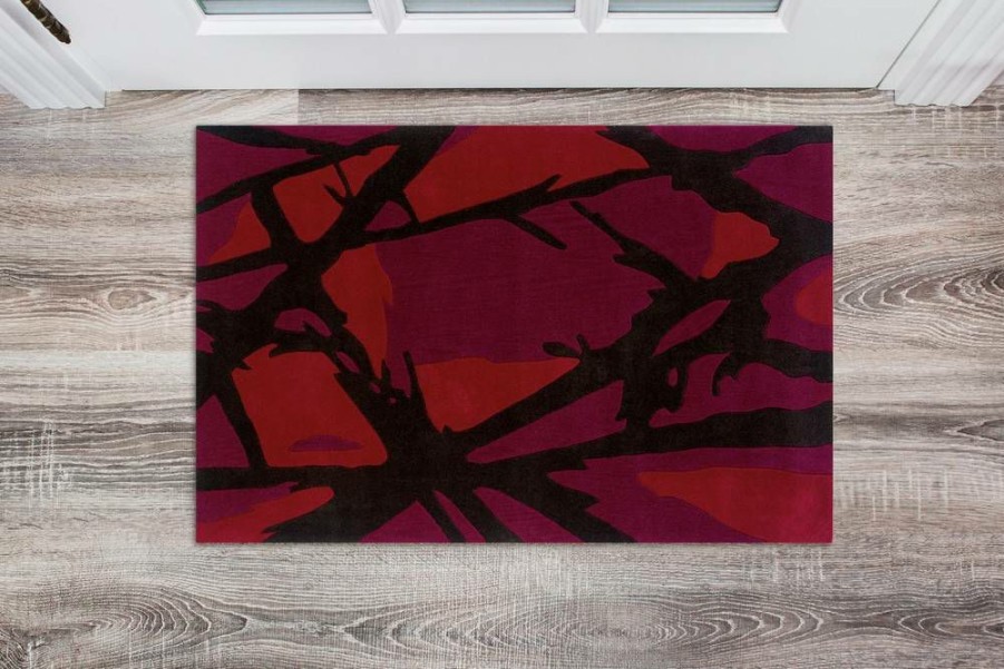 Rugs * | Excellent Trio Branch Charcoal & Red 1.10 2.10 Linon Home Decor Rug-Tad35023