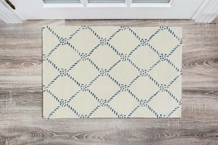 Rugs * | Top Sellers Trio Rope Qua Ivory & Navy 2 3 Linon Home Decor Rugta58323