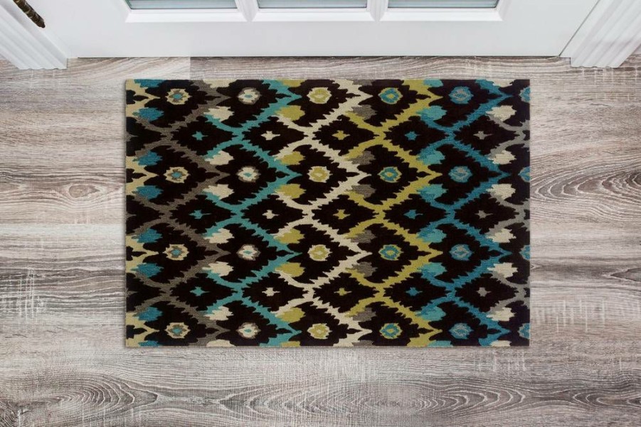 Rugs * | Closeout Sale Trio Ikat Brown & Teal 1.10 2.10 Linon Home Decor Rug-Tae0123