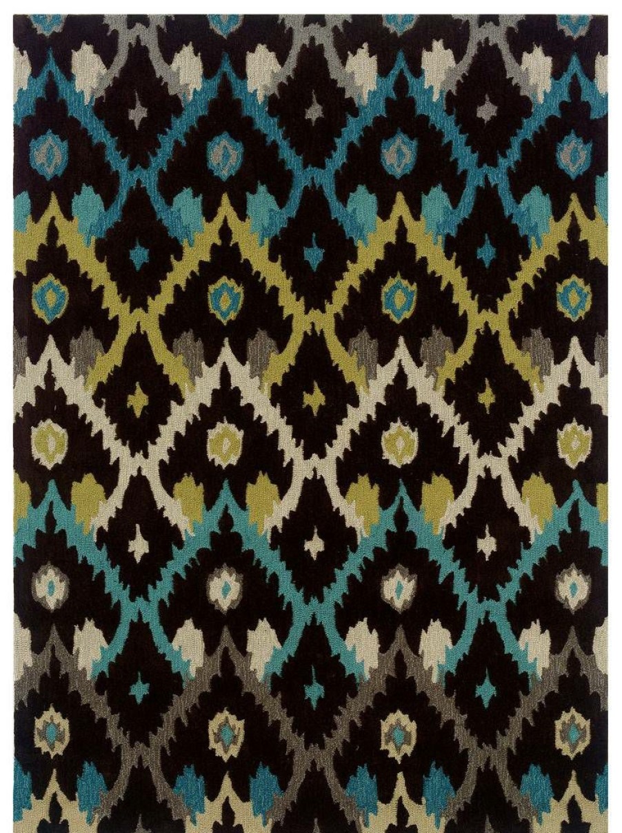 Rugs * | Closeout Sale Trio Ikat Brown & Teal 1.10 2.10 Linon Home Decor Rug-Tae0123