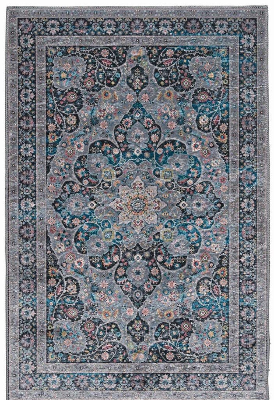 Rugs * | Special Style Emerald Grenier Grey & Teal 2.2 3.2 Linon Home Decor Rugem1523