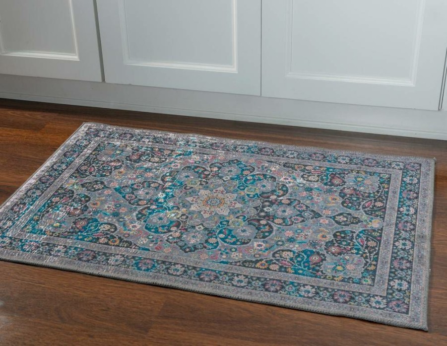 Rugs * | Special Style Emerald Grenier Grey & Teal 2.2 3.2 Linon Home Decor Rugem1523