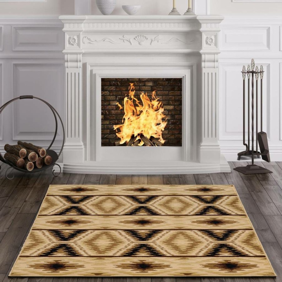 Rugs * | Attractive Lodge Vail Beige & Brown 3 5 Linon Home Decor Ruglg1435