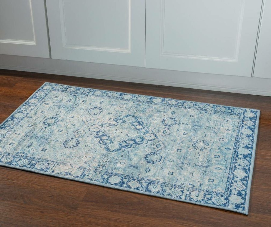 Rugs * | Attractive Emerald Canton Blue & Ivory 2.2 3.2 Linon Home Decor Rugem1023