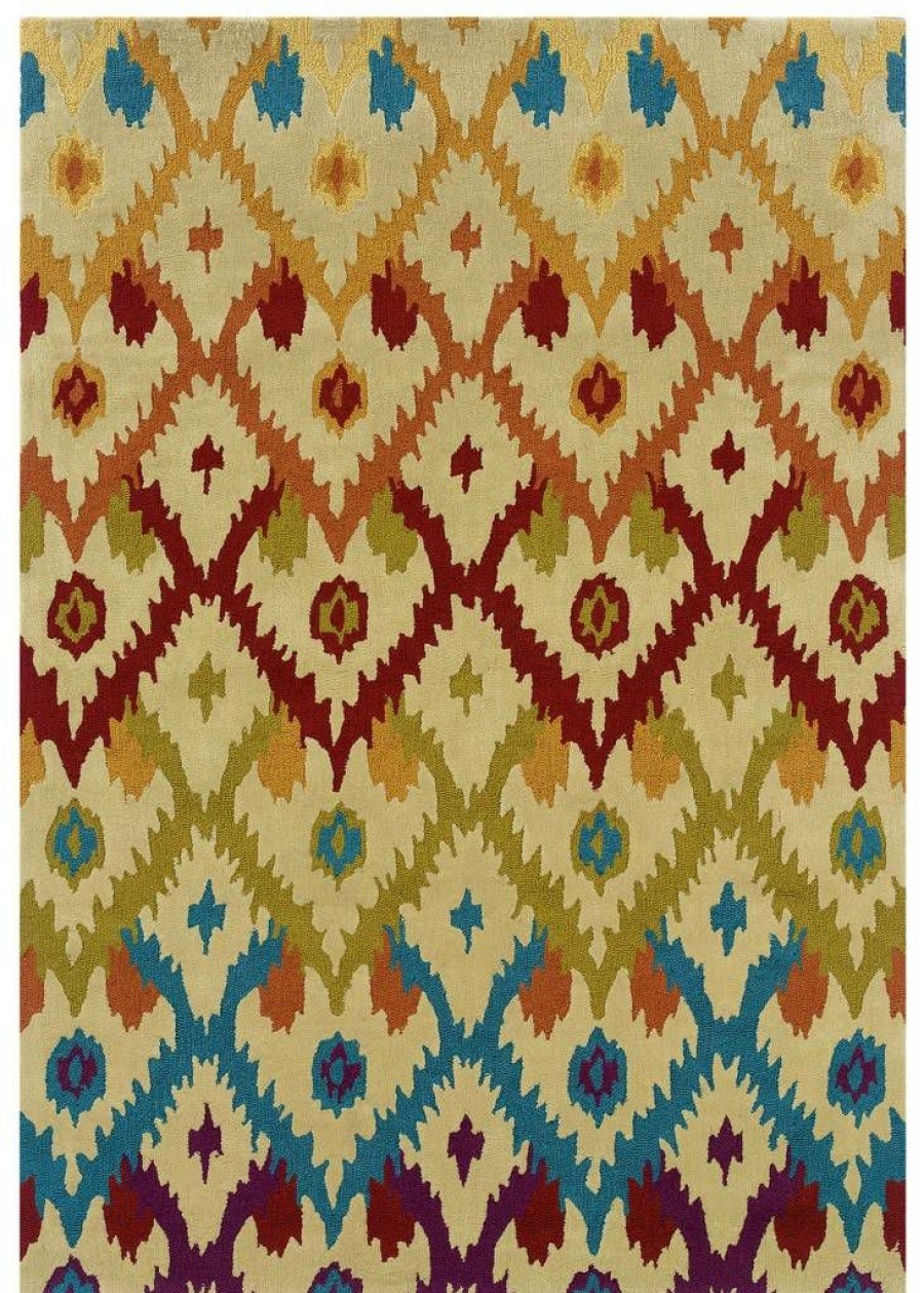 Rugs * | Top Sellers Trio Ikat Sand & Teal 1.10 2.10 Linon Home Decor Rug-Tae0223