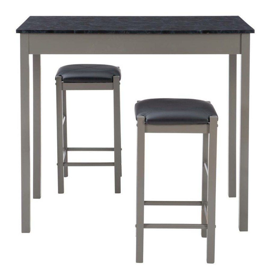 Kitchen & Dining * | Closeout Sale Lancer Tavern Set Grey Faux Marble Linon Ts50Gry01U