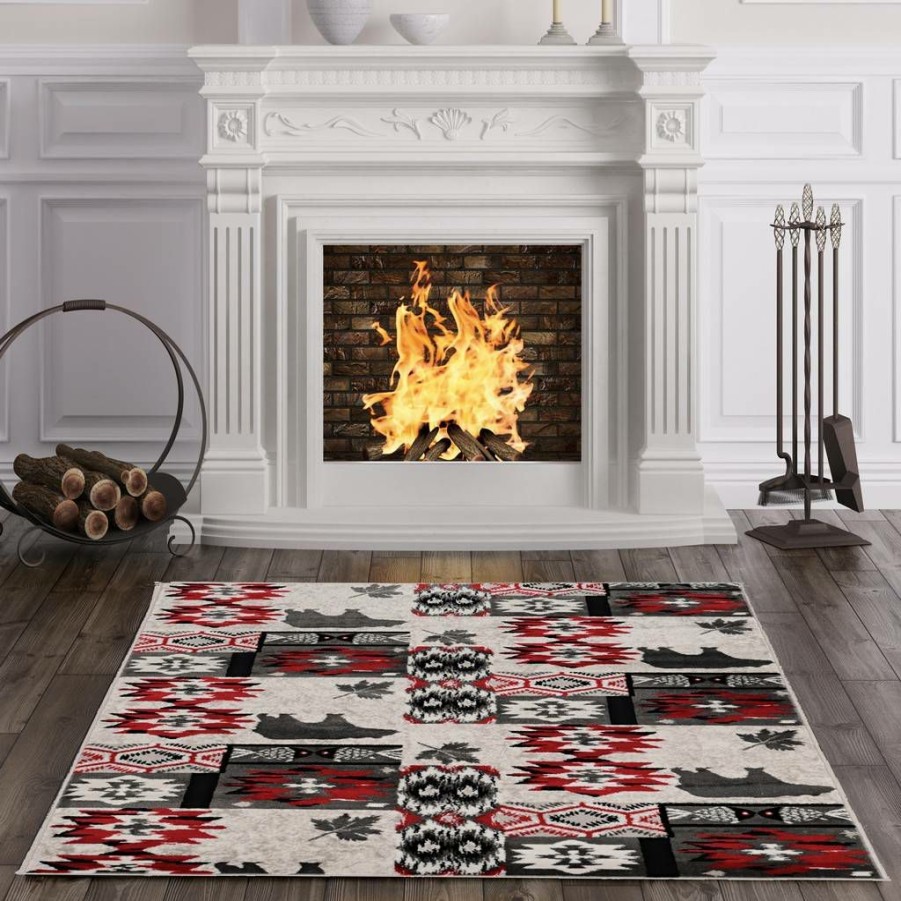 Rugs * | Best Sellers Lodge Mason Grey & Red 3 5 Linon Home Decor Ruglg0135