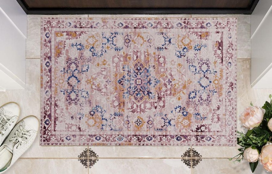 Rugs * | Online Sales Washable Micah Pink/Gold 2 3 Linon Home Decor Rugwr0523