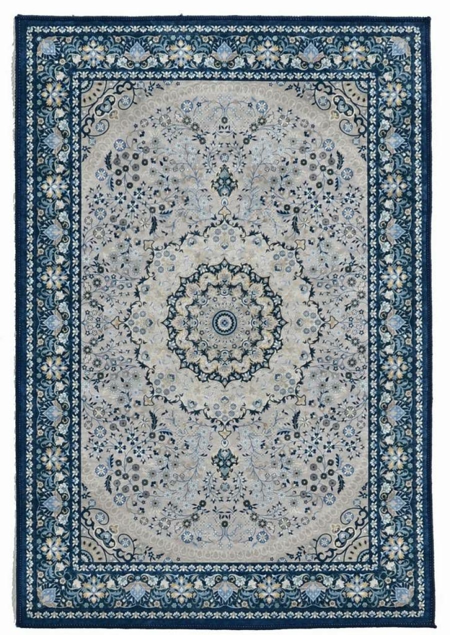 Rugs * | Attractive Emerald Paulson Cream & Blue 6.7 9.7 Linon Home Decor Rugem0371