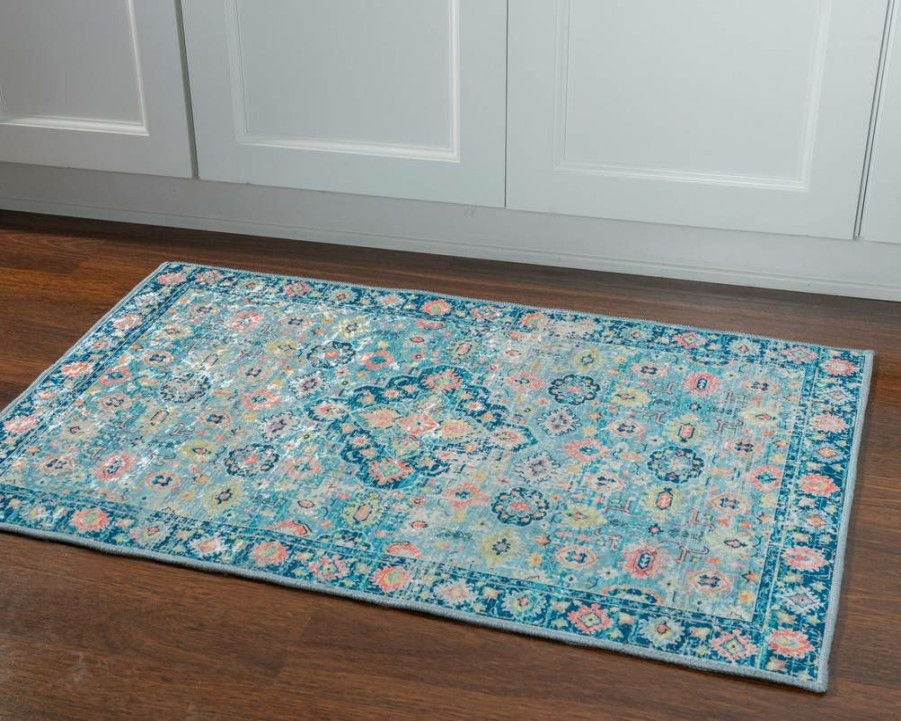 Rugs * | Top Sellers Emerald Canton Blue & Ivory 2.2 3.2 Linon Home Decor Rugem1823