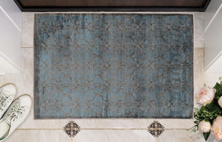 Rugs * | Excellent Platinum Irongate Blue & Cream 2 3 Linon Home Decor Rugpm1623