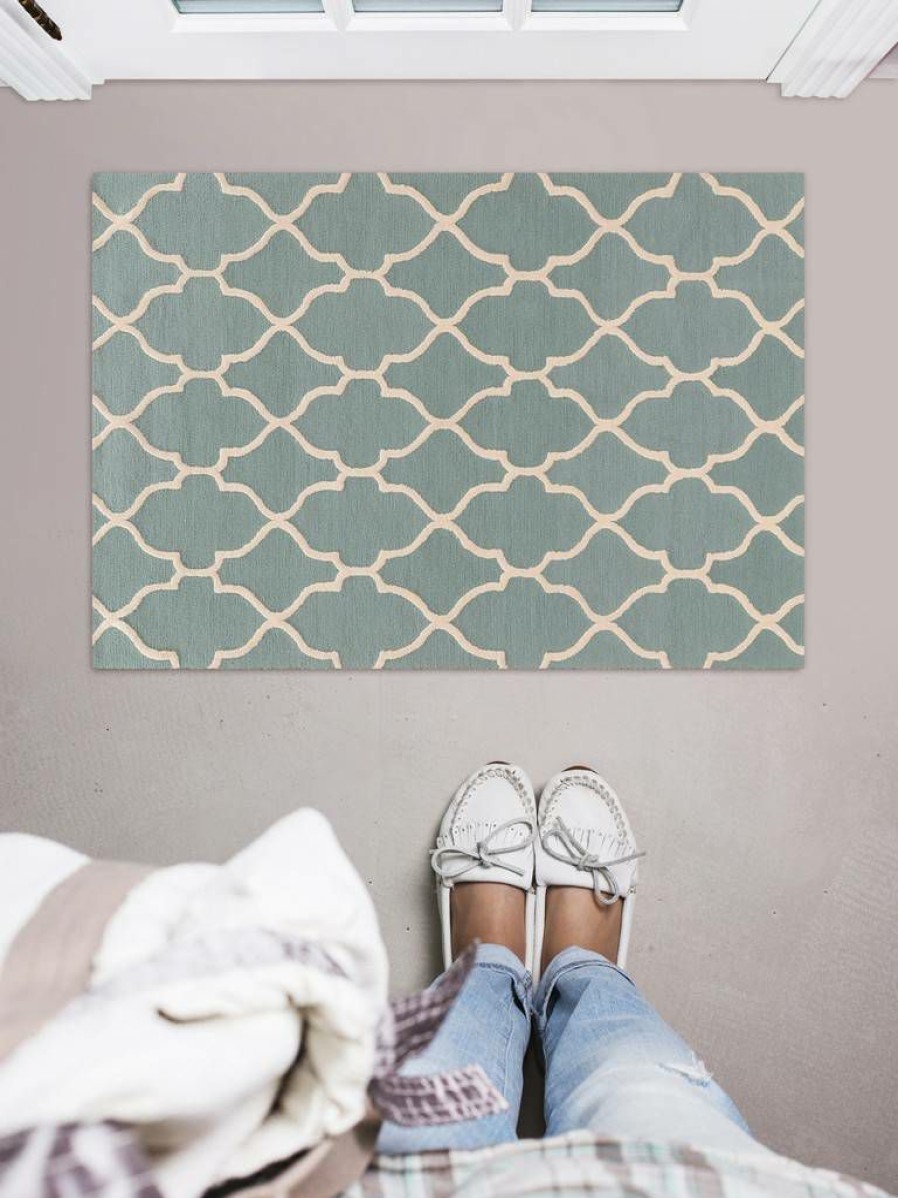 Rugs * | Fashion Trio Geo Turquoise & Ivory 1.10 2.10 Linon Home Decor Rugta70623