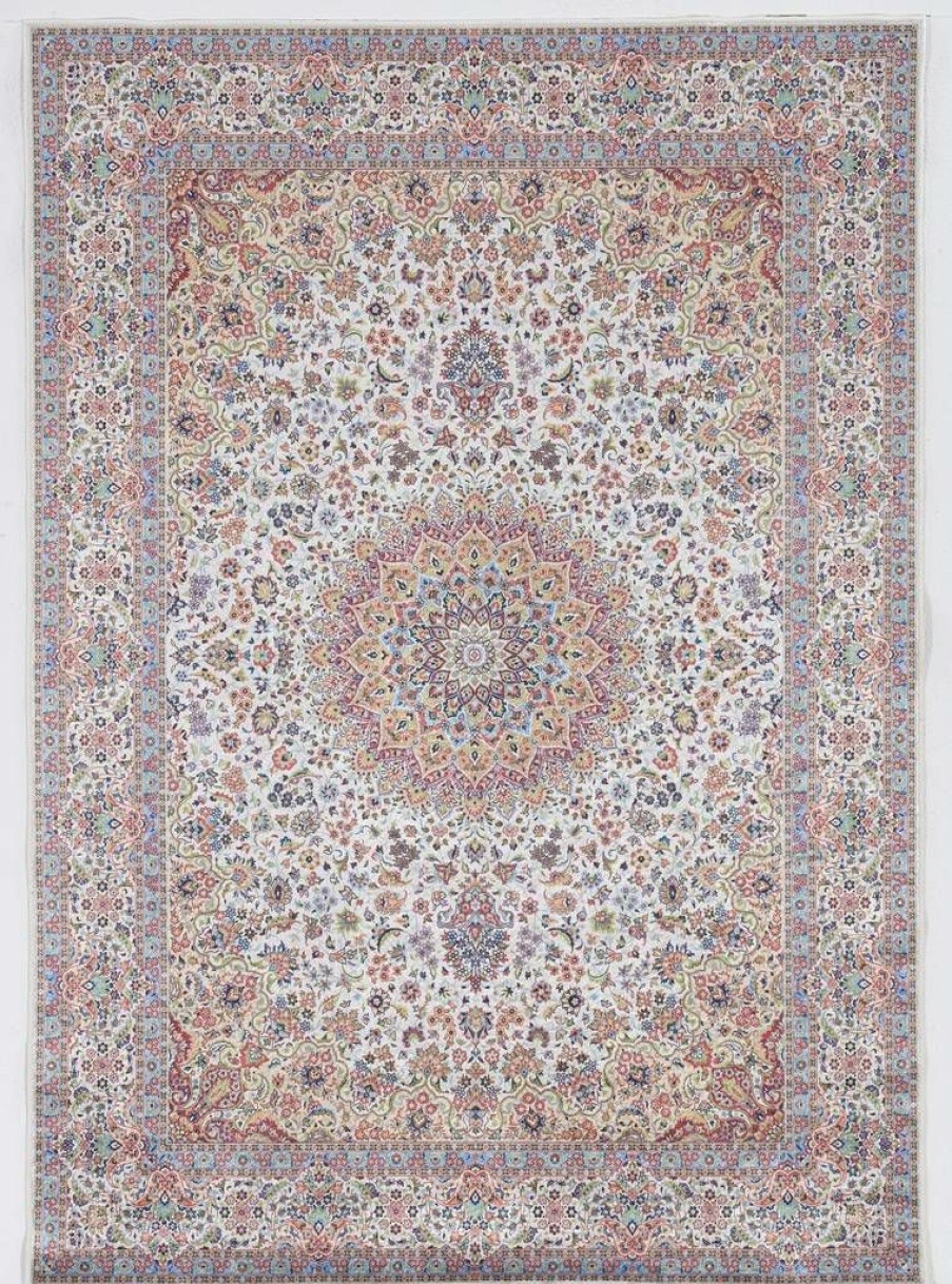 Rugs * | Crazy Deals Emerald Kramer Ivory & Blue 6.7 9.7 Linon Home Decor Rugem2771