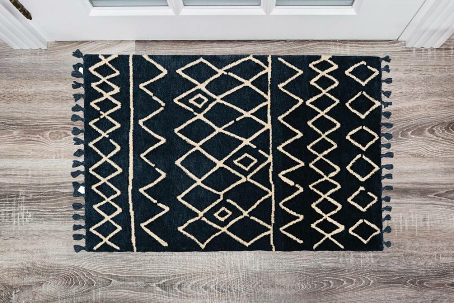 Rugs * | Exclusive Design Marrakech Zag Blue & Ivory 2 3 Linon Home Decor Rugmk0623