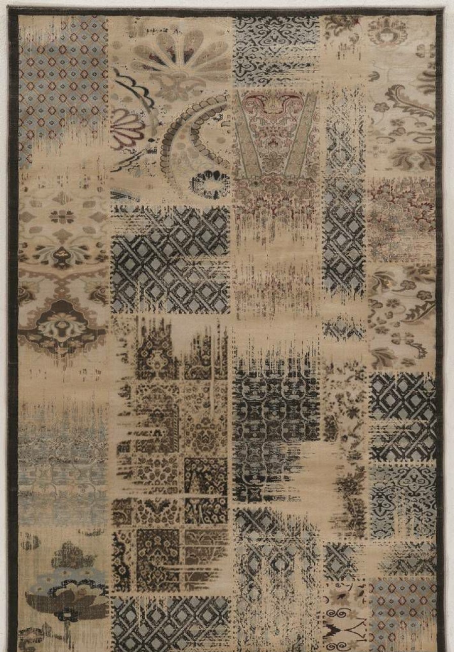 Rugs * | Exclusive Design Jewel Patchwork Beige & Blue 2 3 Linon Home Decor Rugbyj1123