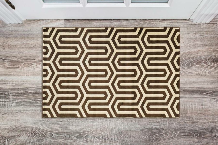 Rugs * | High Quality Roma Zigzag Ivory & Chocolate 2 3 Linon Home Decor Rugra1023