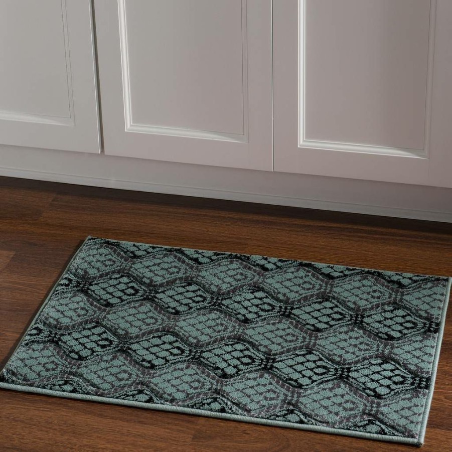 Rugs * | Exclusive Design Milan Mylon Black & Turquoise 1.10 2.10 Linon Home Decor Rug-Mn1723